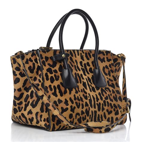 prada cavallino leopard tote|PRADA Cavallino Leopard Print Twin Pocket Tote Miele.